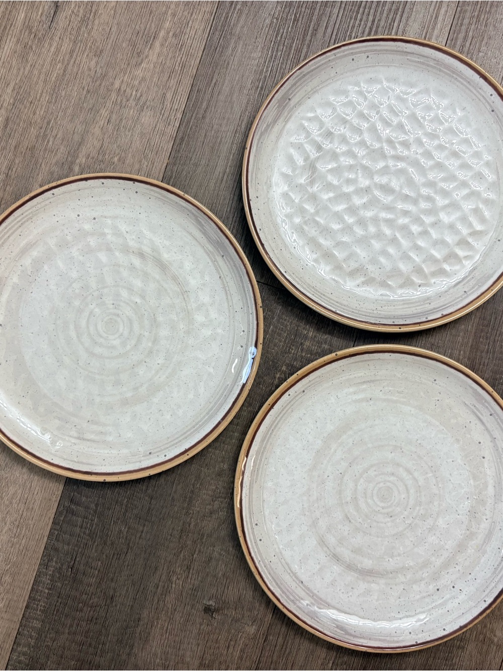 Food Network Set of 3 Melamine Salad Plates Beige Brown Border 9"